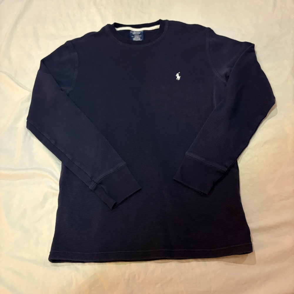 Polo Ralph Lauren Mens Small Navy Blue Waffle Knit Thermal Long Sleeve Shirt